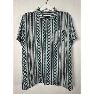 Charmkp R Men's Casual Button Down Shirt Boho Tribal Print Green Size Large NWT